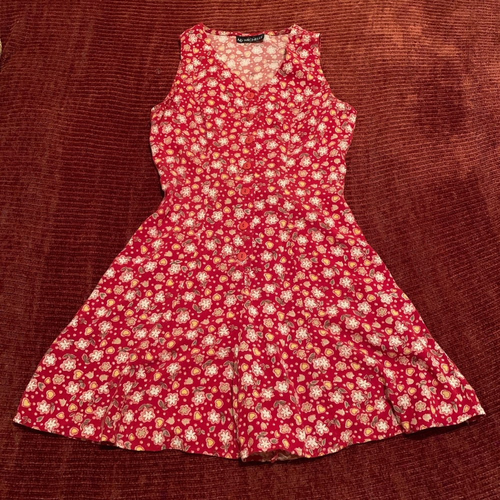Sleeveless Red Floral Romper Dress